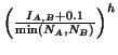 $ \left ( \frac{I_{A,B}+0.1}{\min(N_A,N_B)} \right )^{h} $